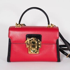 Dolce & Gabbana Red Leather Top Handle Shoulder Bag with Gold Hardware